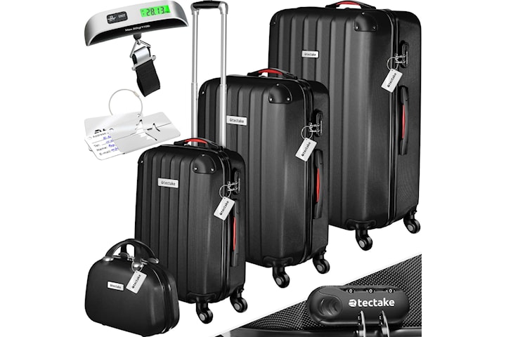 Resväskeset Cleo, 4 resväskor med bagagevåg och taggar - svart