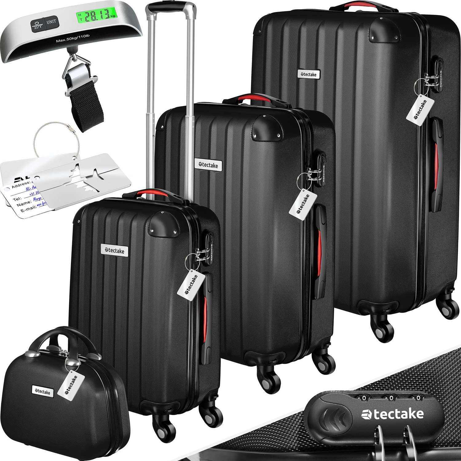 Resväskeset Cleo, 4 resväskor med bagagevåg och taggar - svart (1 av 12)