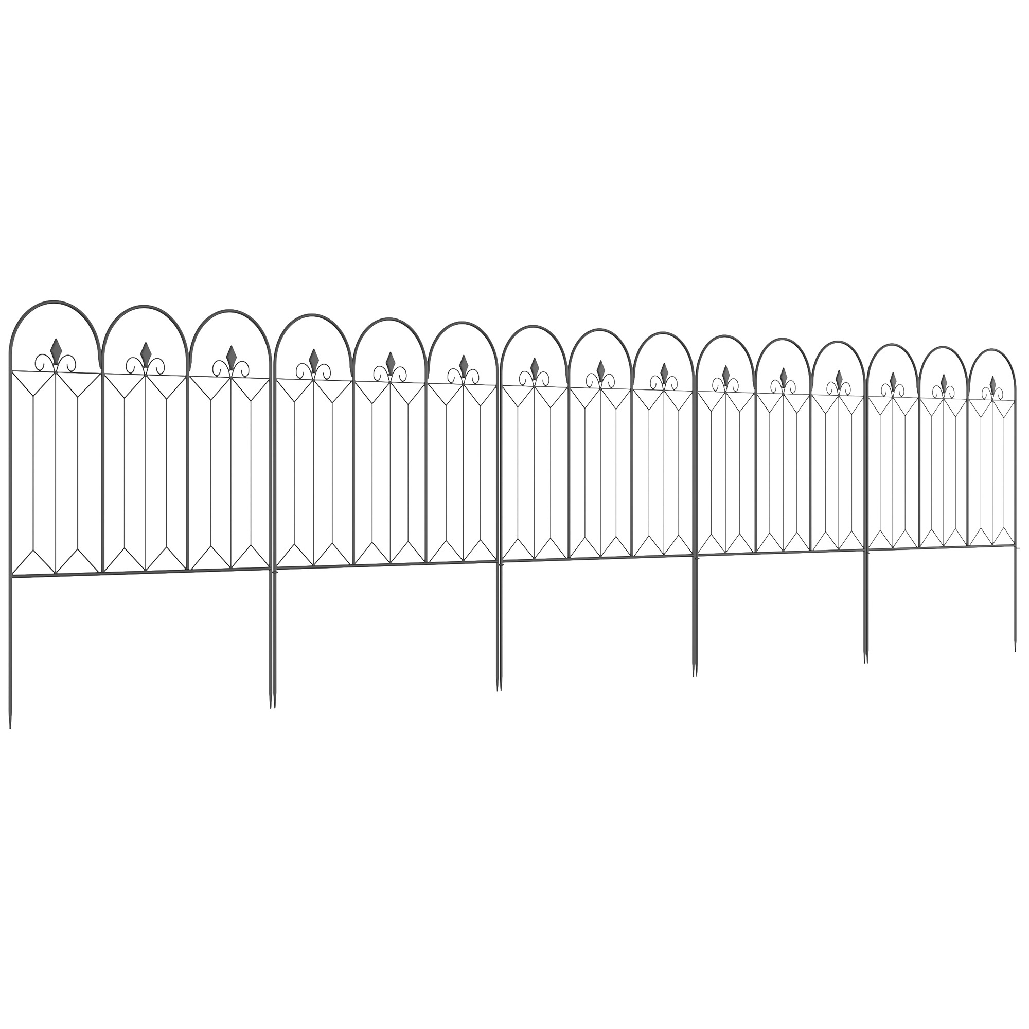 Set med 5 dekorativa trädgårdsstaket i metall 305x79,5 cm, gratis kombinationsdjursbarriär, svart