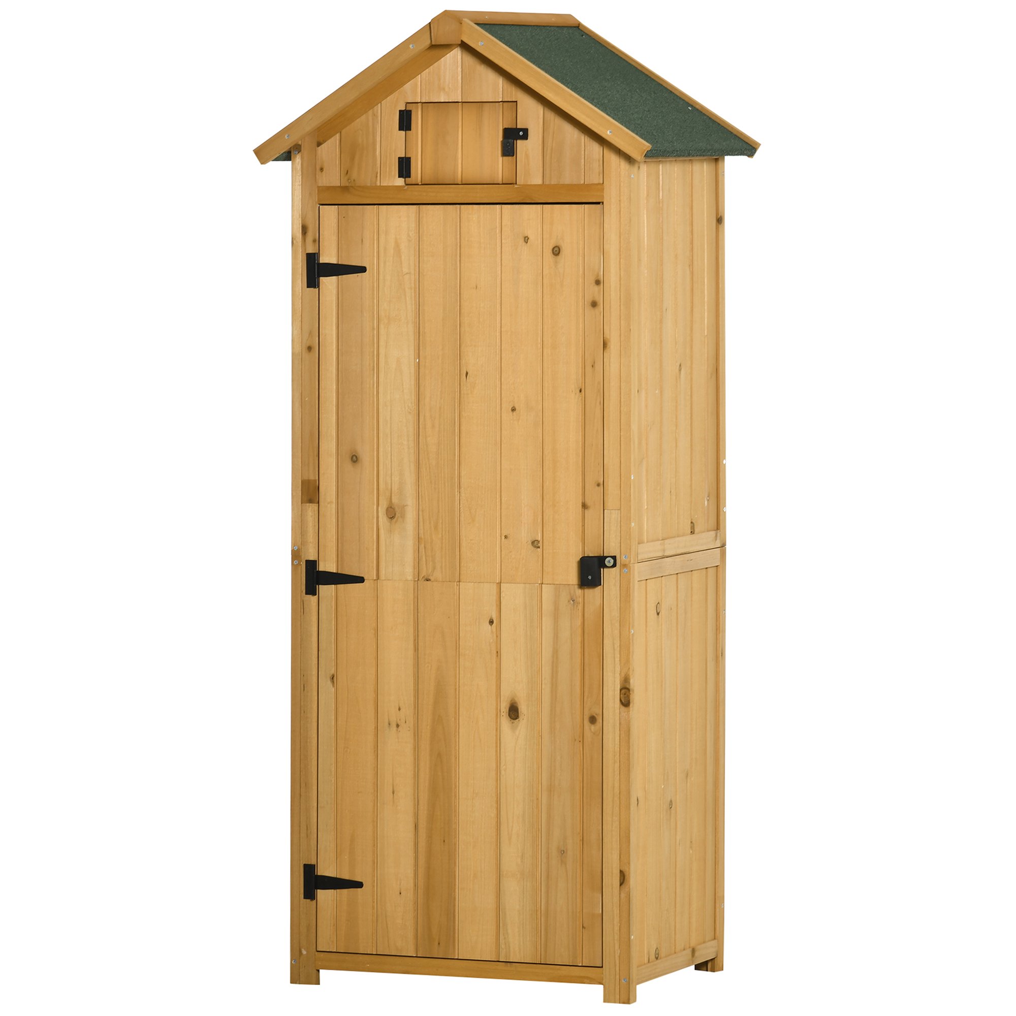 Outsunny Trädgårdsskjul, Väderbeständigt Verktygsskjul 77x54,2x179cm, Trädgårdsskjul med Dörr, Sadeltak, Verktygsskåp med Hyllor, Trädgårdsredskapsskjul för Trädgård, Uteplats, Gul+Grön