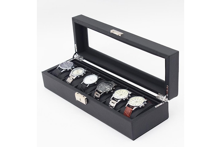 Watchbox / Klockbox 6 klockor -  Lyxmodell i svart carbon