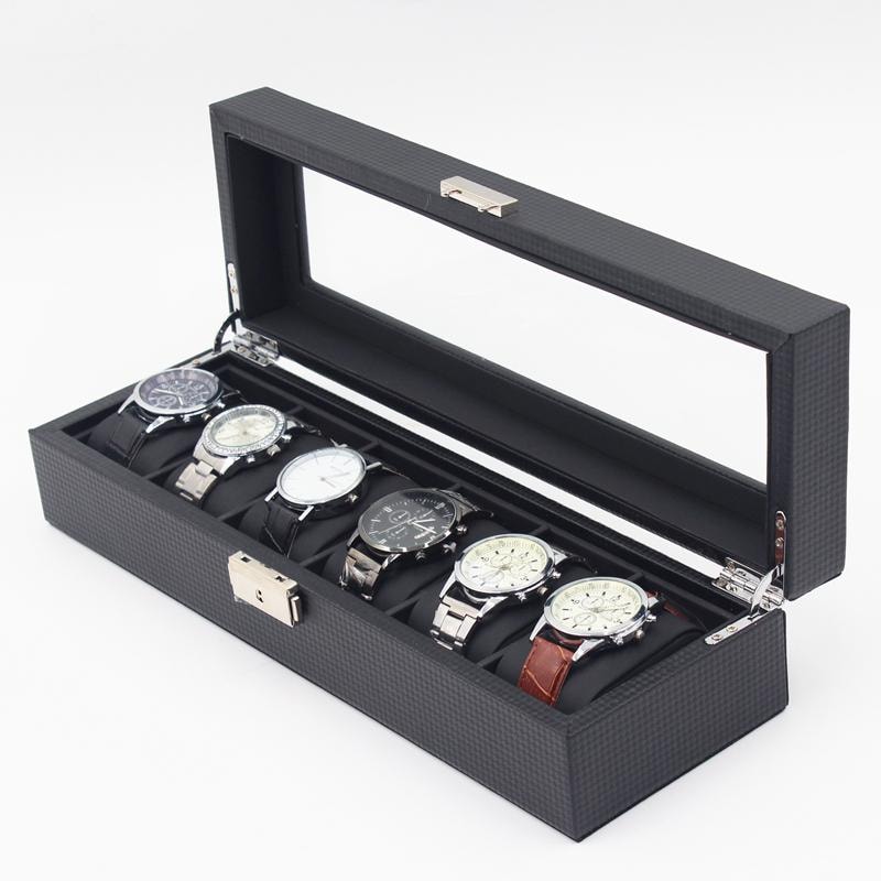 Watchbox / Klockbox 6 klockor -  Lyxmodell i svart carbon (1 av 3)