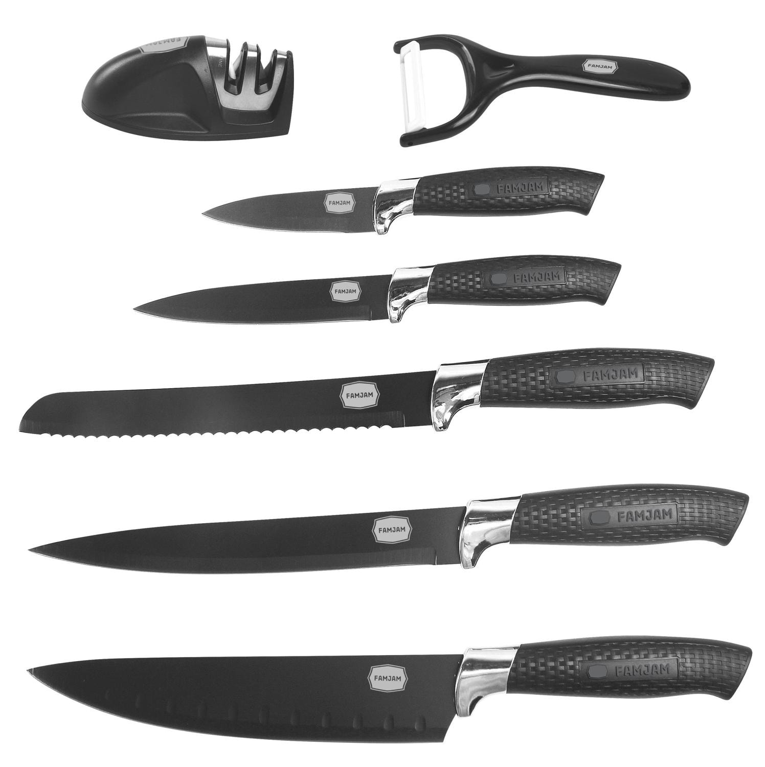 8 Delar Knivset med Ställ för Köket - Köksknivar Skalare och Knivslip Set (1 av 77)