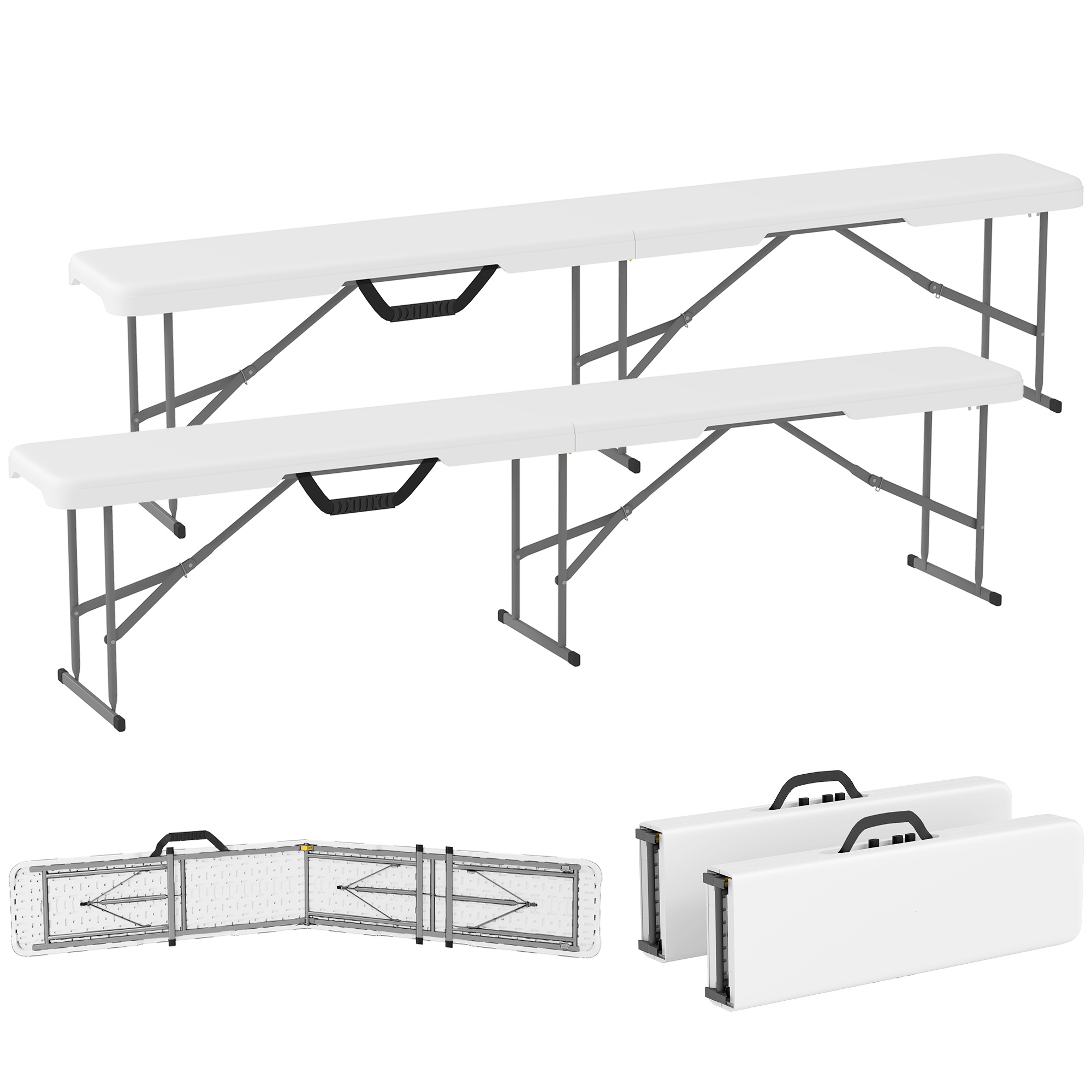 Campingbänk, plast, 240 kg lastkapacitet, vit, utomhusbänk