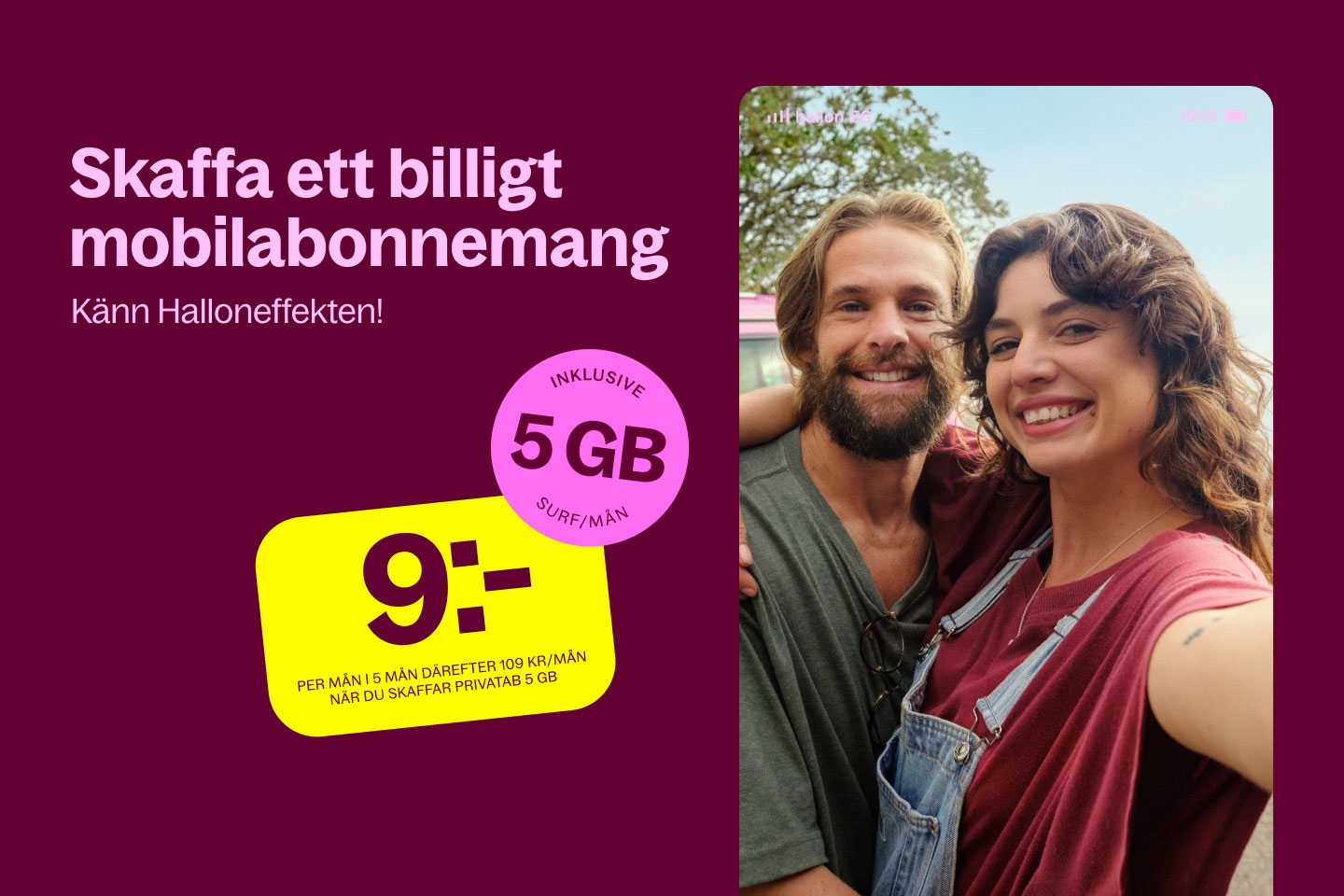 Mobilabonnemang från 9 kr/mån i 5 mån hos Hallon