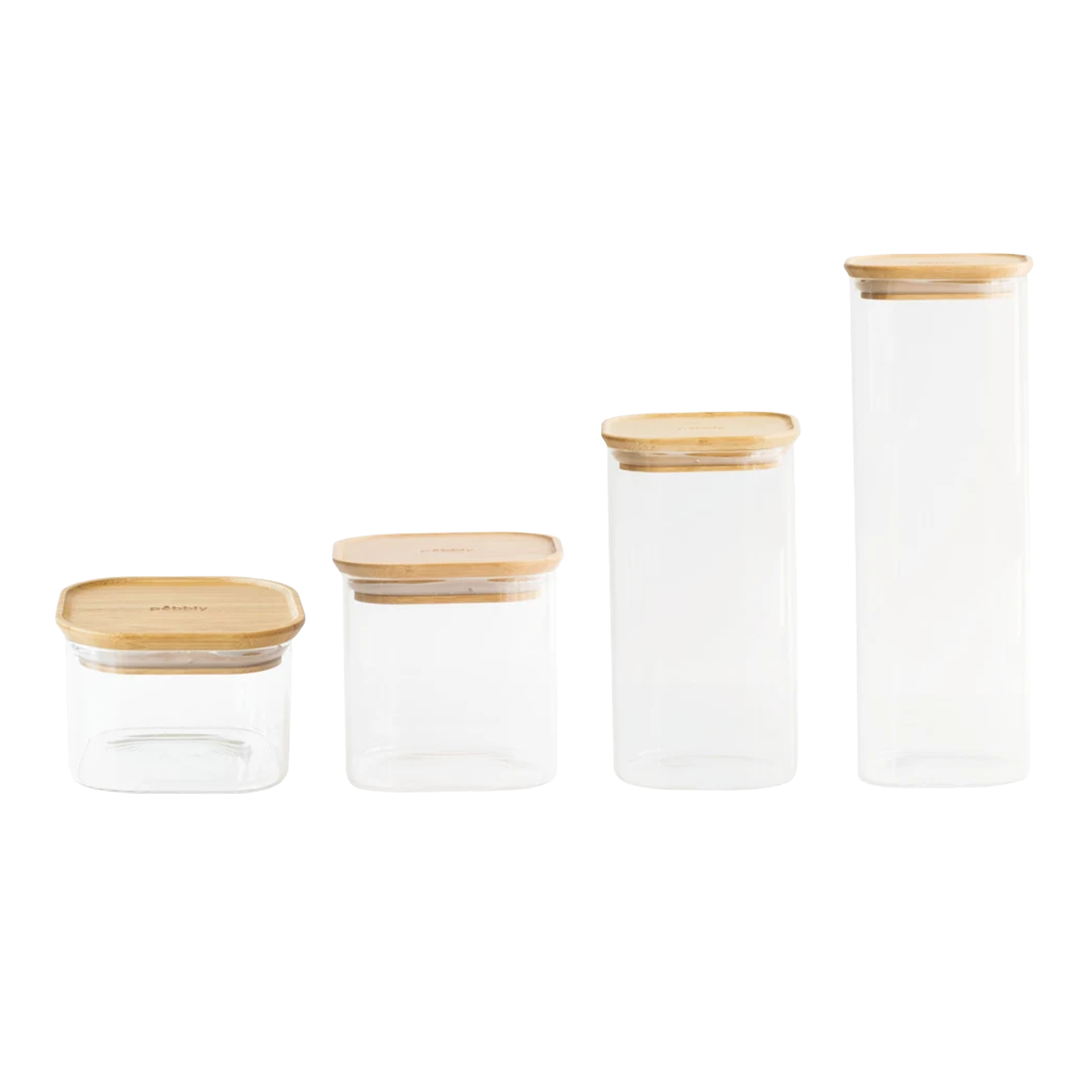 Pebbly - glasburkar med bambulock, 4 storlekar