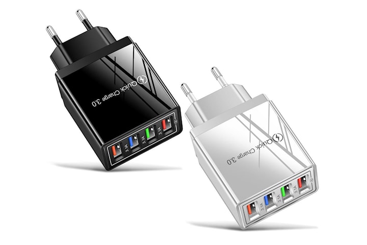 To-pakks hurtiglader med fire USB-porter og LED