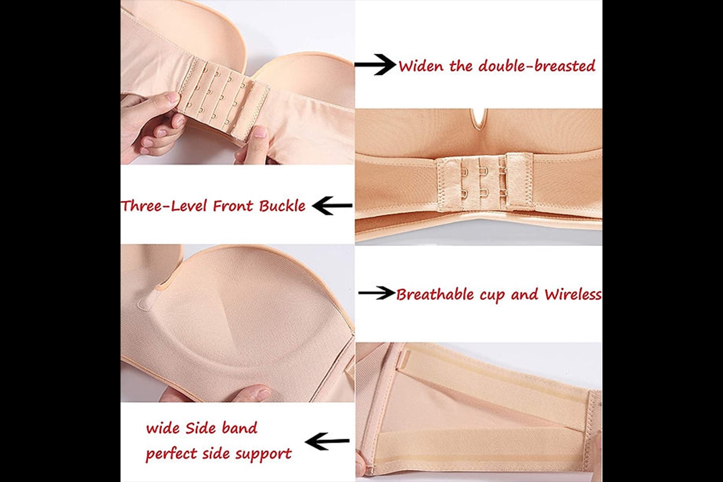Women Strapless Front Buckle Lift Push Up Bras Invisible Bras