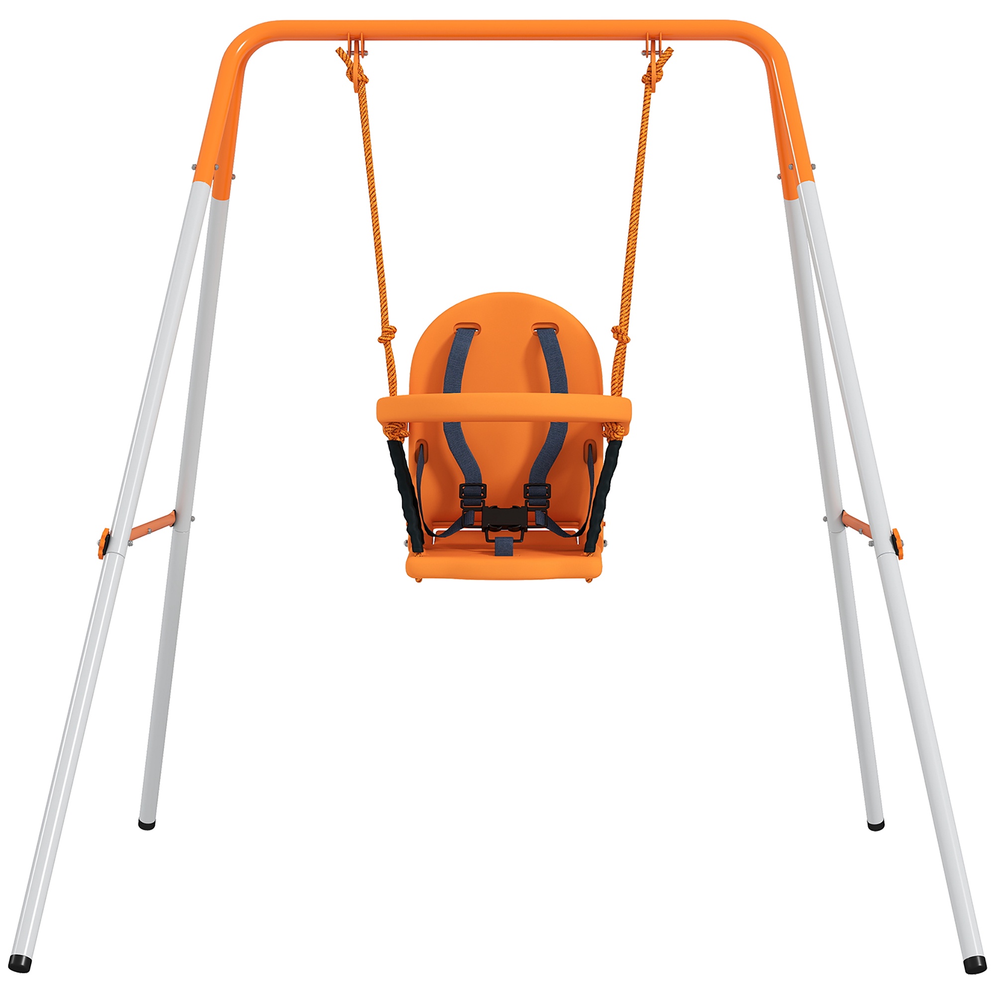 Babygunga, Utomhusstålgunga i stål med ryggstöd och säkerhetsbälte, 25 kg lastkapacitet, Orange