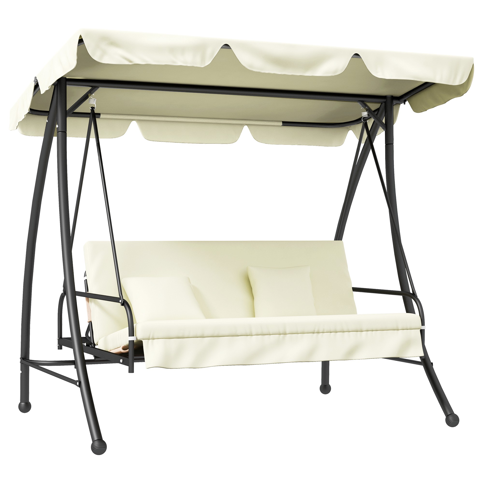 Hollywood gungställning, 3-sits, metall/polyester, vit, med liggfunktion, 200x125x170 cm