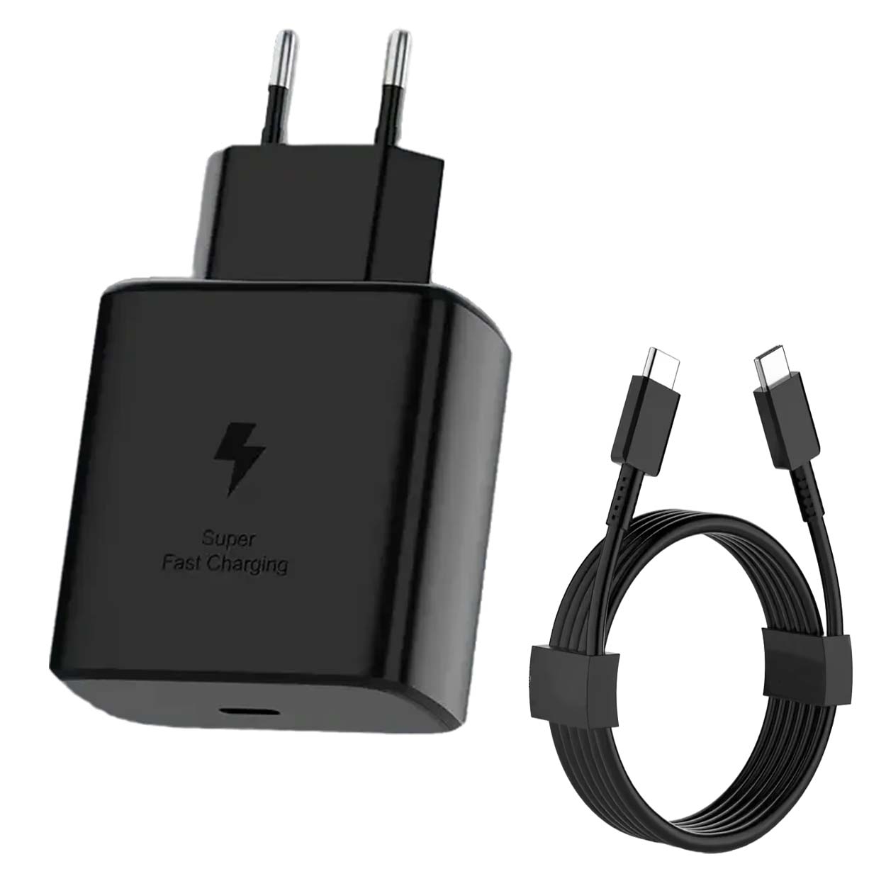 25W USB C Snabbladdare med 1m Typ C-kabel – Kompatibel med Samsung Galaxy, iPhone och iPad (USB-C) Svart