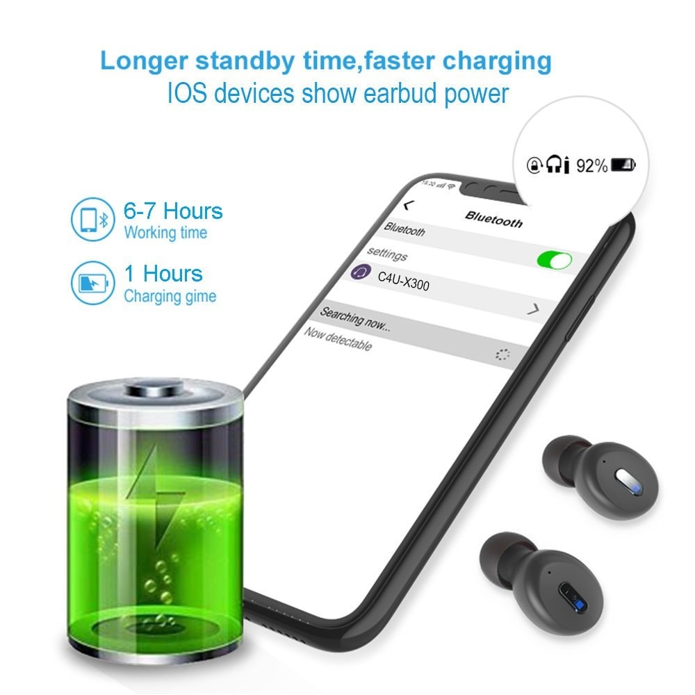 C4U® - X300 Vattentäta Bluetooth Hörlurar med Laddbox - upp till 28 timmar  (3 av 13)