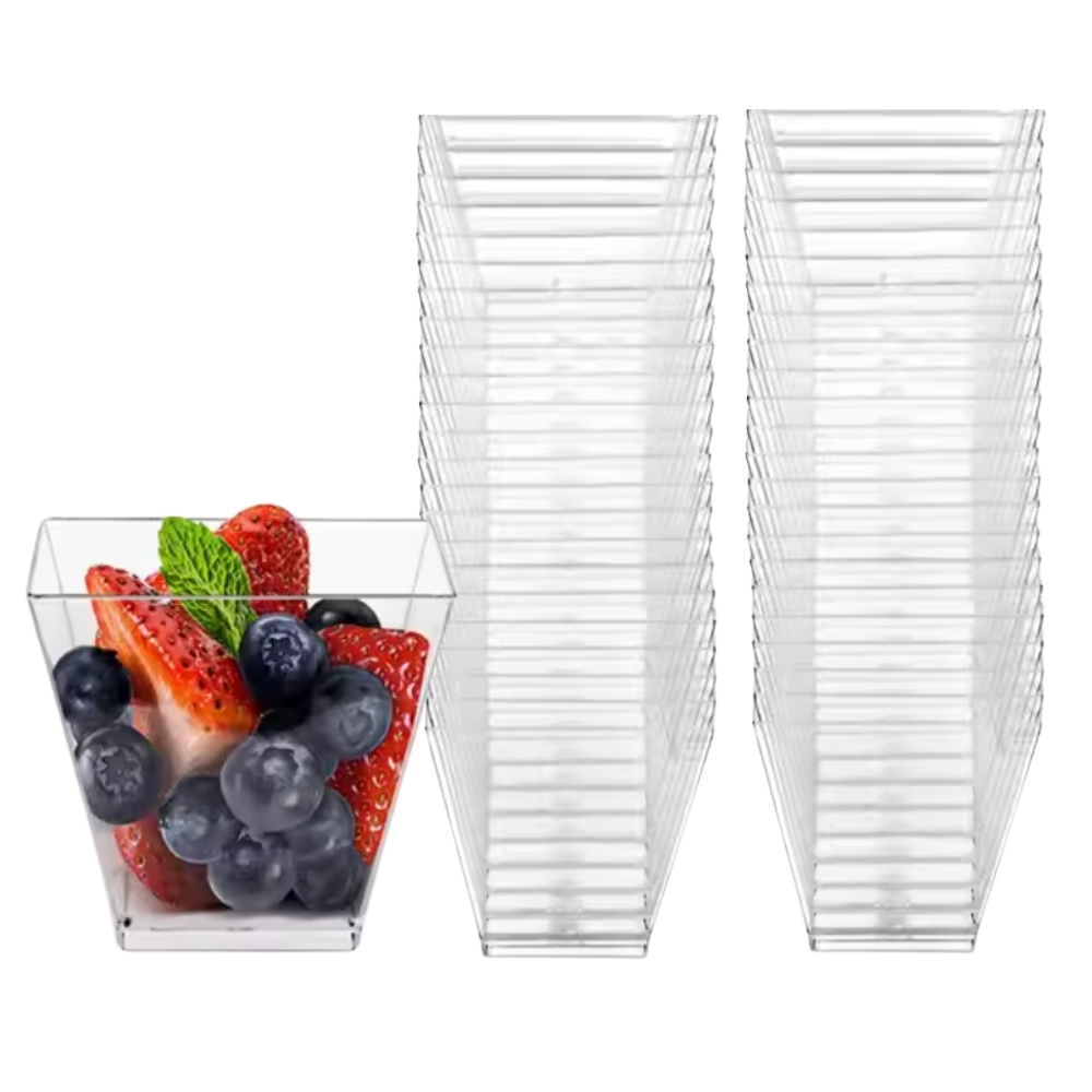 50-pack - Fyrkantiga Plastbägare – 120 ml, Serveringsbägare för Dessert, Mousse