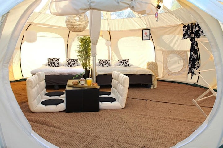 Boende i glamping-tält för upp till 4 pers inkl. handdukar och sängkläder