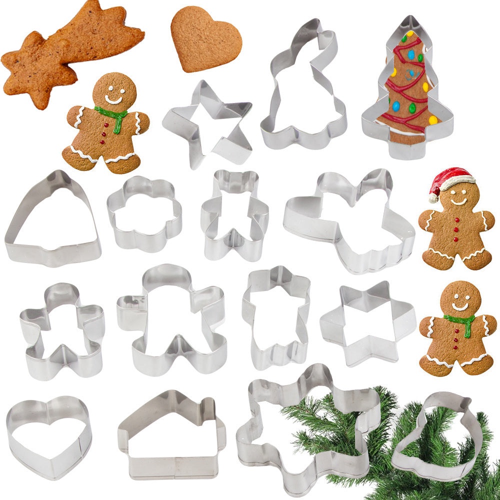 Pepparkaksformar julmotiv i stål 15-pack silver 5,5–9 cm