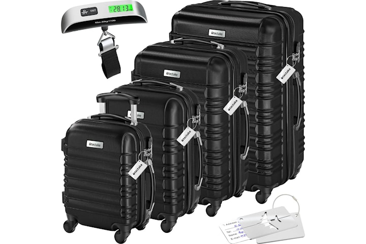Resväskeset Mila - 4 resväskor, bagage med bagagevåg och namntaggar - svart