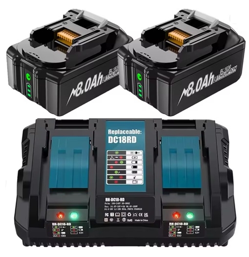 Batteri kompatibelt med Makita 18V 8000mAh + laddare – 2-pack – ersättning för BL1860B BL1850B BL1840B BL1830B BL1815B