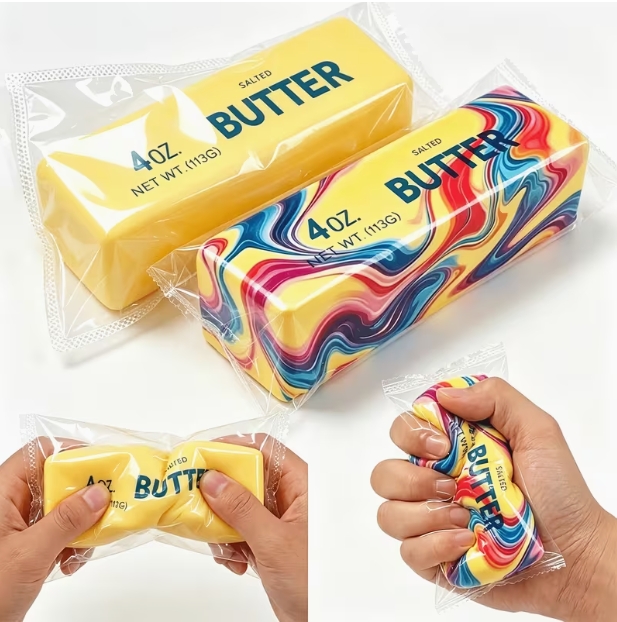 2-pack Squishy Butter - Slow Rising Klämleksak - Stressboll & Fidget för Barn och Vuxna - Naturtrogen Design med Mild Smördoft