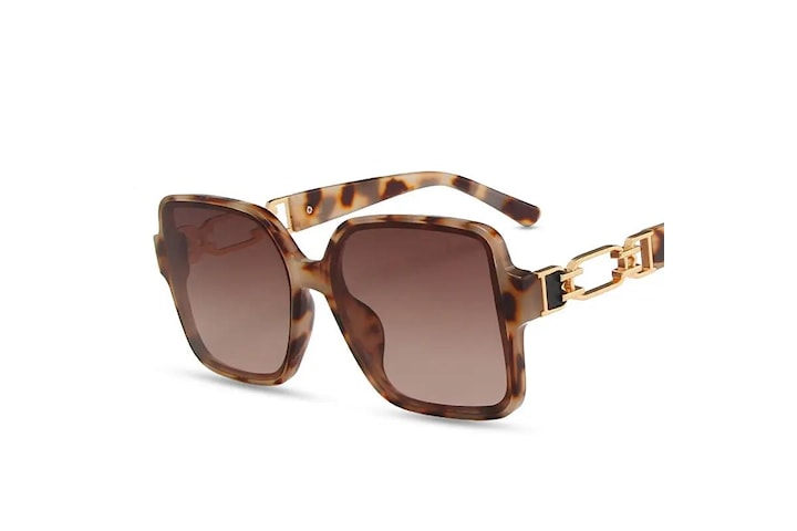 Stora lyxiga solglasögon elegant stil leopardmönster guld 