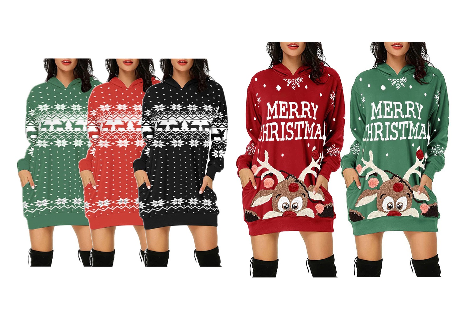 Langermet julekjole med hette