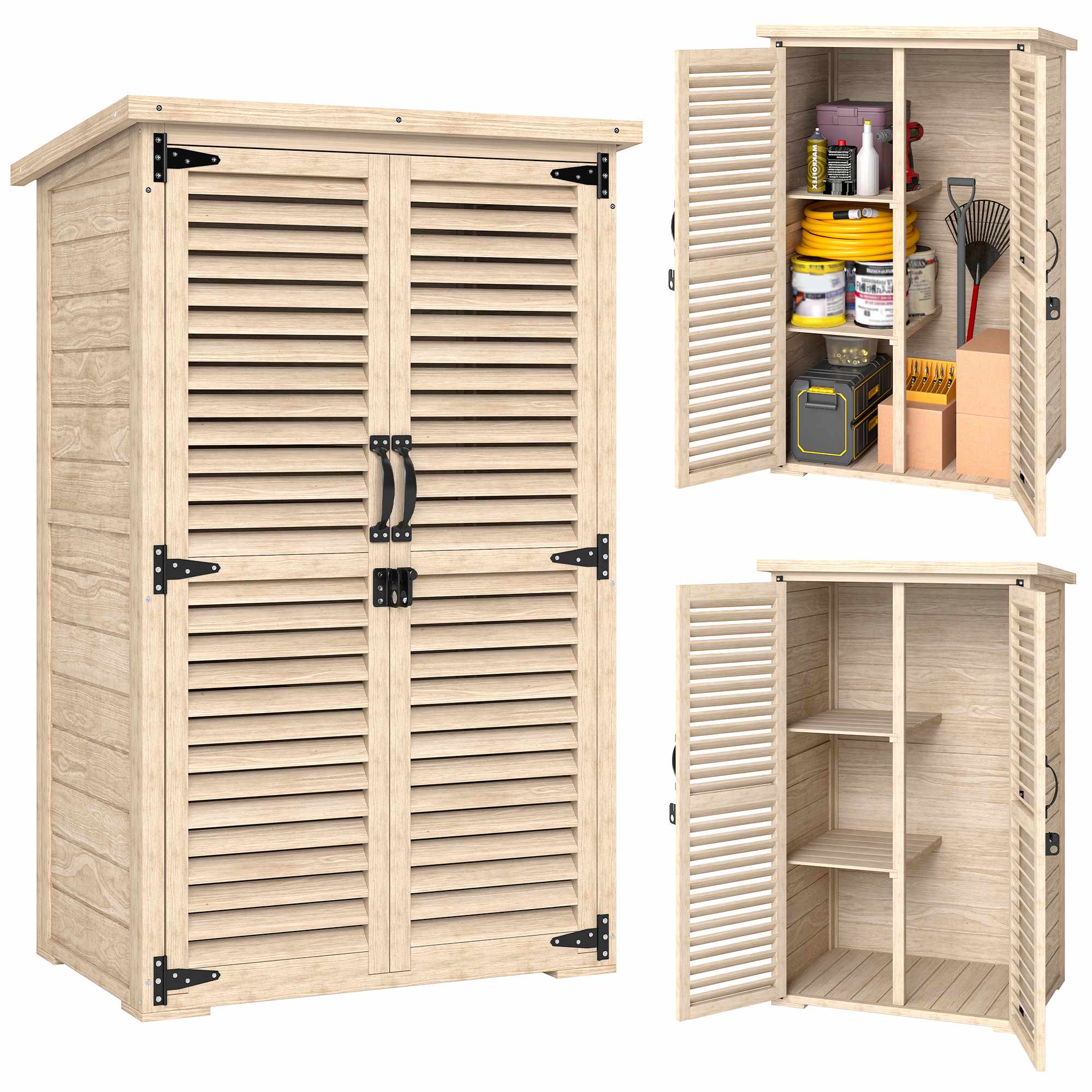 Trädgårdsskjul 75x50x118 cm verktygsskåp med 2 hyllor och 2 dörrar naturfärgad