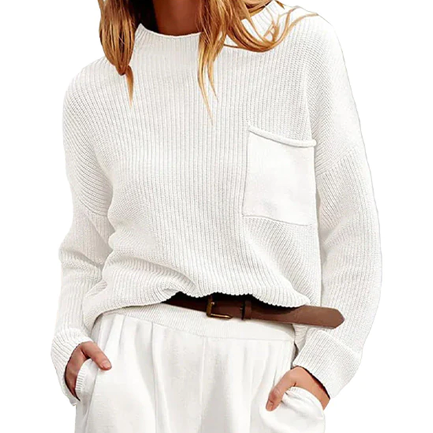 Product Image for Strikket løssittende genser med lommer for dame
