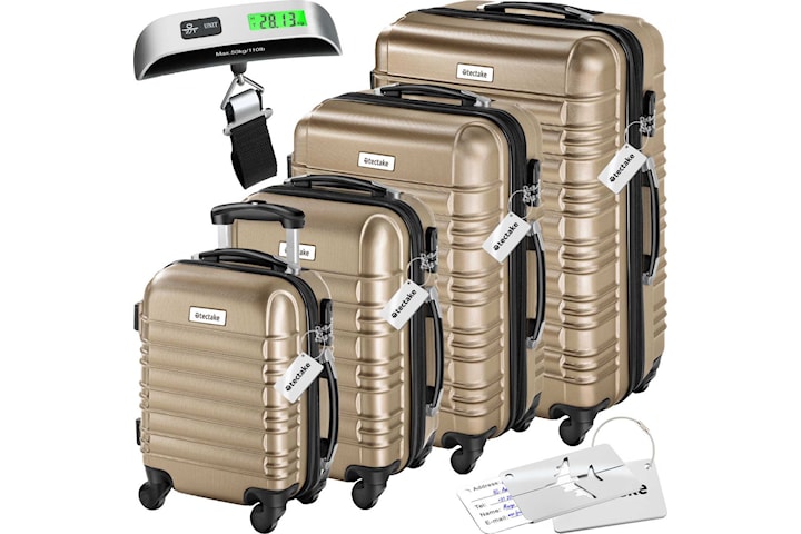 Resväskeset Mila - 4 resväskor, bagage med bagagevåg och namntaggar - champagne