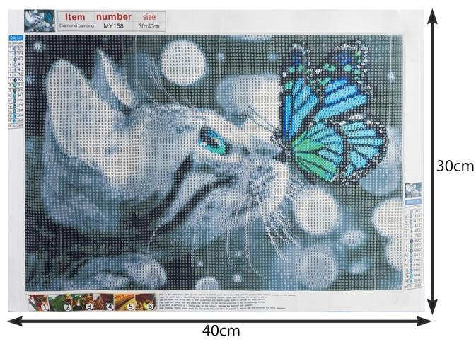 Diamantmaleri - 40x30cm  - Katt og sommerfugl (1 av 7)