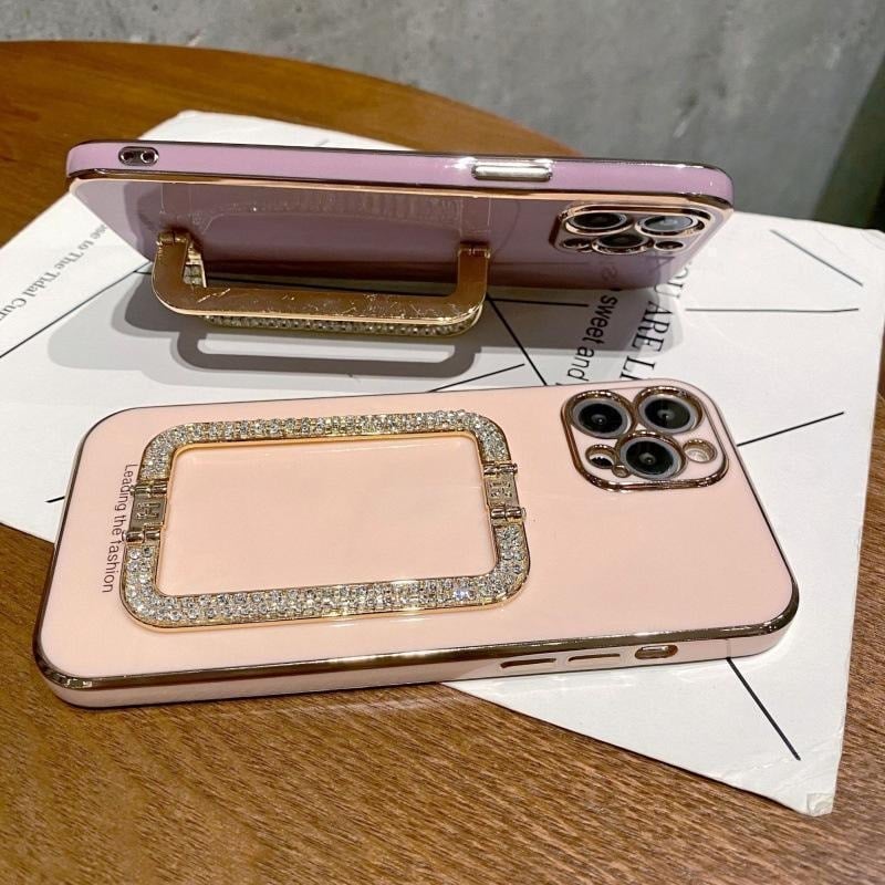 iPhone 13 Pro Max skal handtag m strass diamanter ställ svart vit rosa (4 av 10)