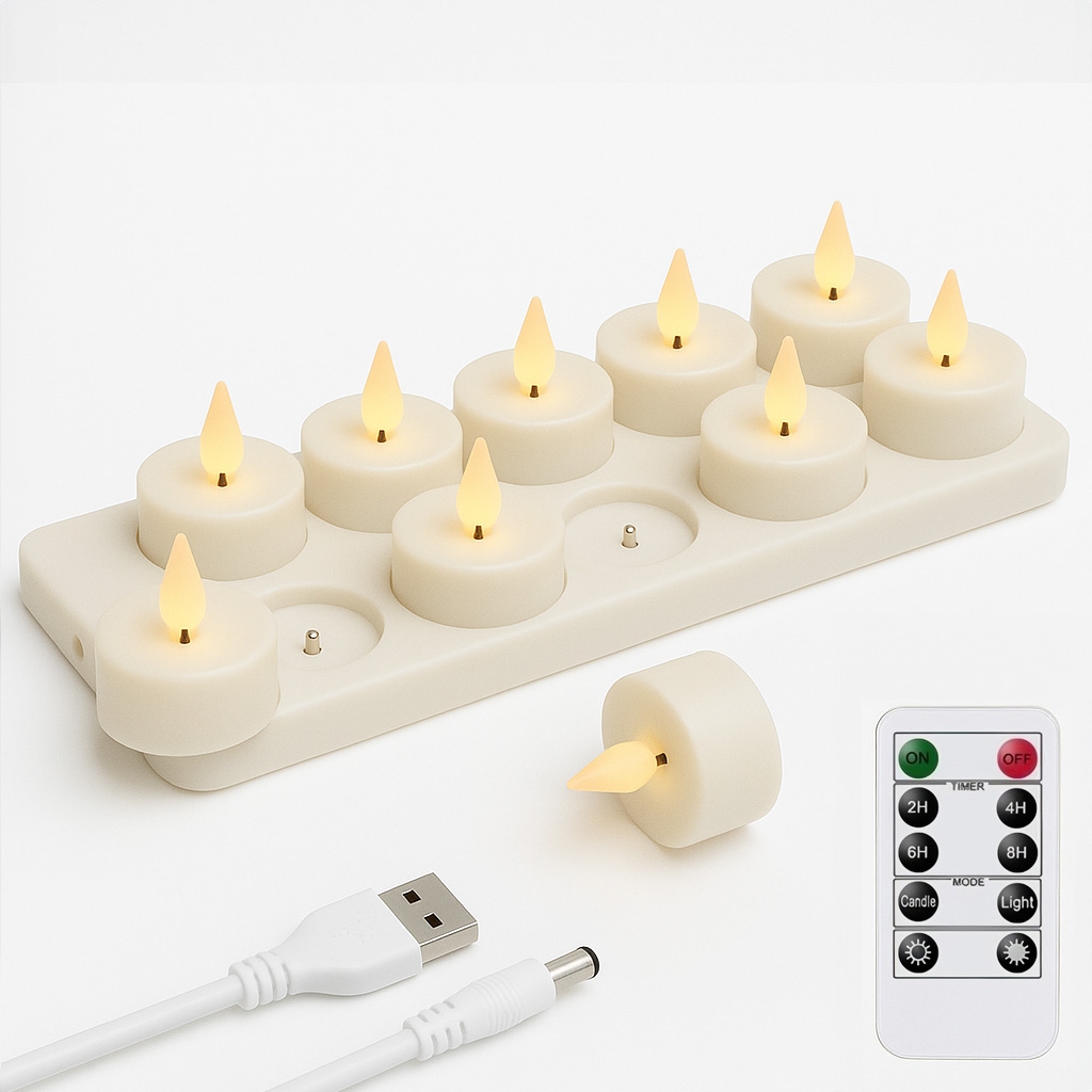 Oppladbare LED-lys med fjernkontroll / Telys 12-pak