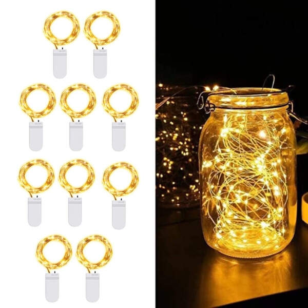 10-Pack 1m Mini LED Ljusslinga Batteridriven Gul