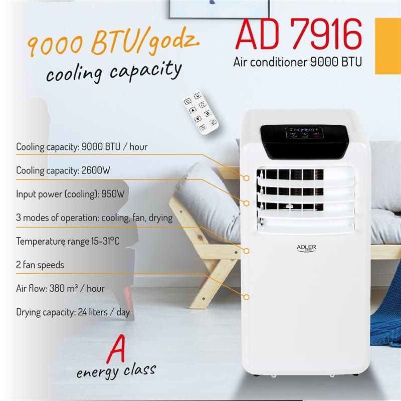 Adler Portable AC for 25m² - Klimaanlegg - Klimaanlegg (9000 BTU) (8 av 30)