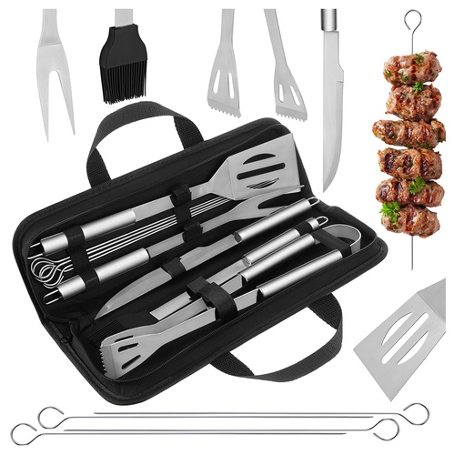 Grillverktyg 9 delar med förvaringsväska – grillset i rostfritt stål
