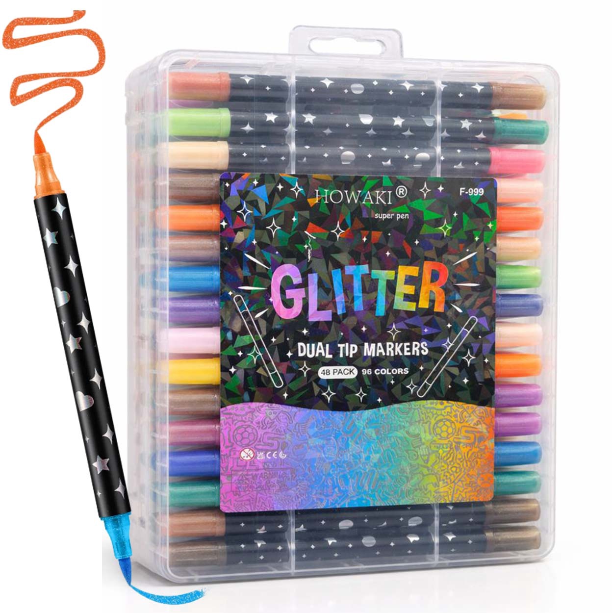 48stk Dobbeltsidige Glitter Fargetusjer 96 Farger Akryl