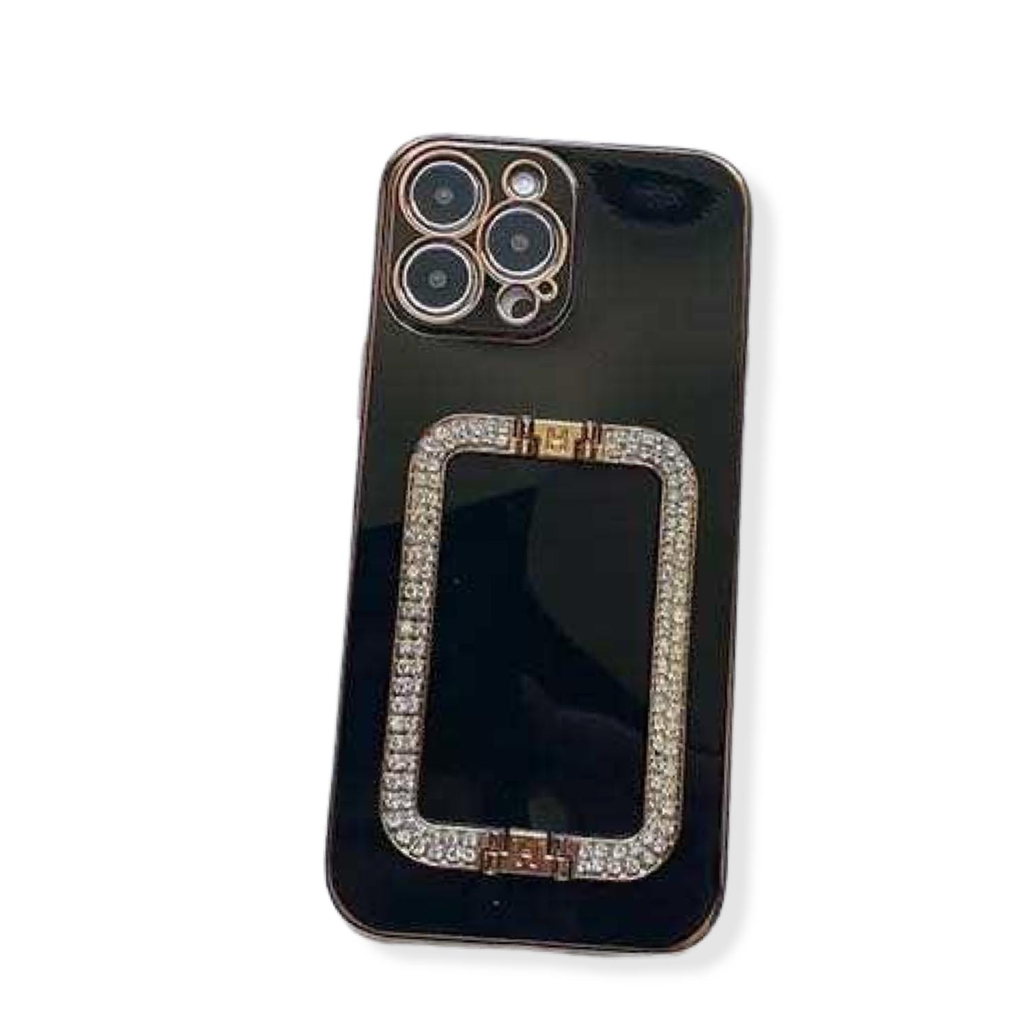 iPhone 13 Pro Max skal handtag m strass diamanter ställ svart vit rosa (9 av 10) (10 av 10)