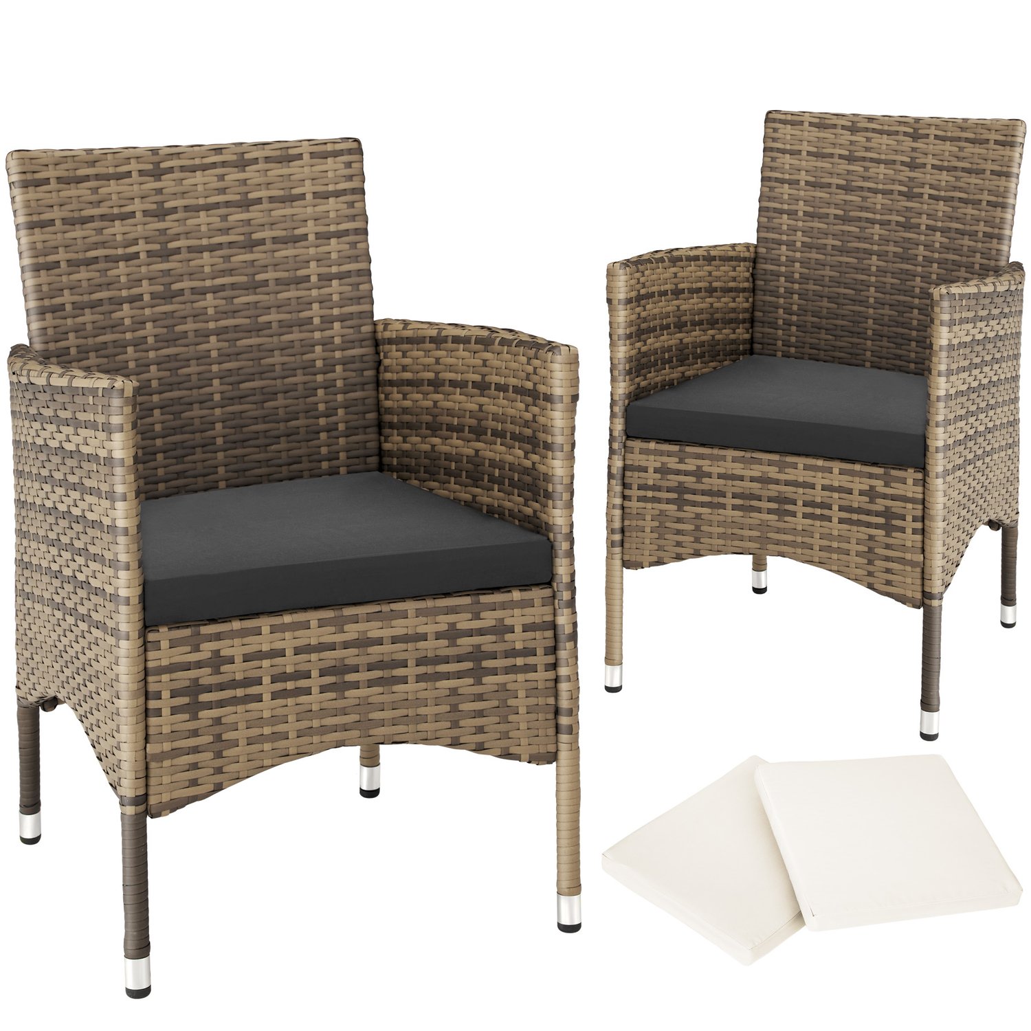 Product Image for 2 Hagestoler poly rotting, med puter - natur/mørkegrå