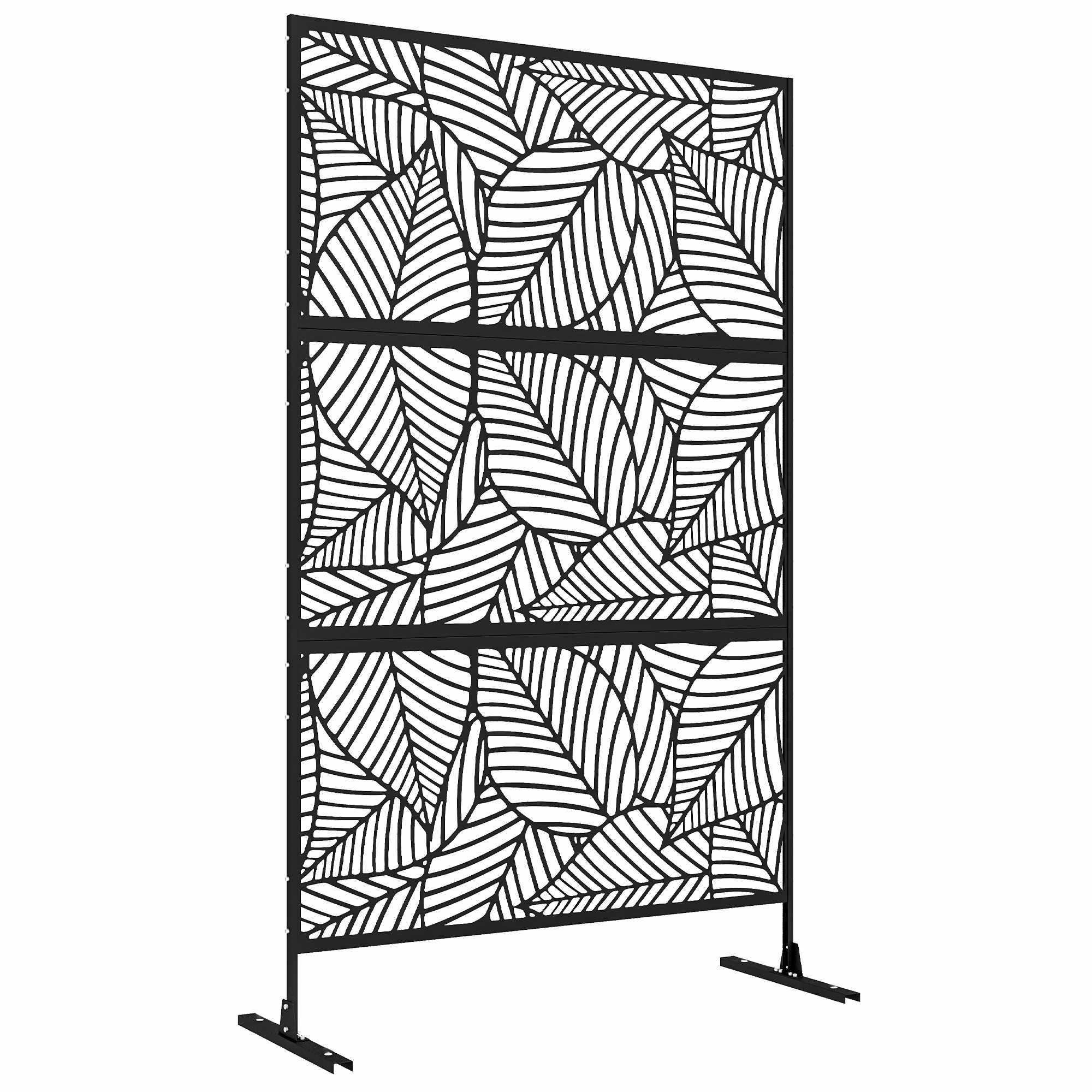 Dekorativ skärm för utomhusbruk, svart med växtmotiv, tillverkad av metall - 122 x 45 x 198 cm, svart