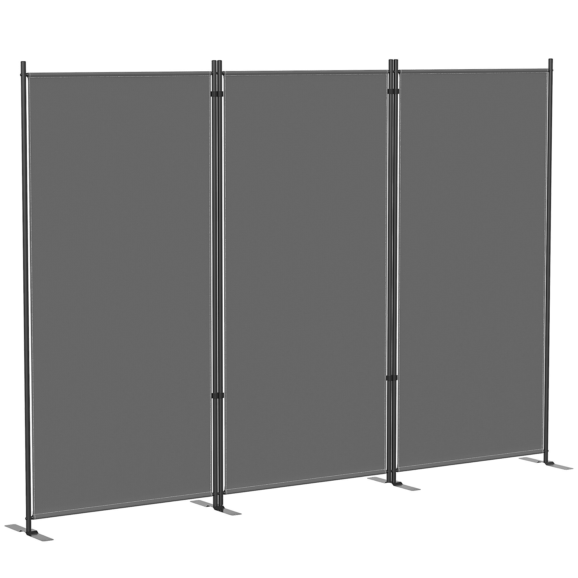 Rumsavdelare med 3 paneler, 260 x 30 cm, fristående, metallskärm, insynsskydd, rumsavdelare för utomhusbruk, mörkgrå