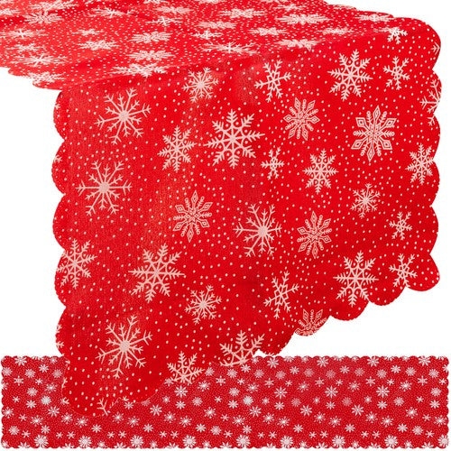 Julbordslöpare 185x35 cm röd med vita snöflingor polyester