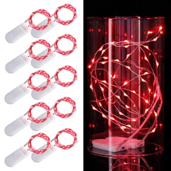 10-pack 1m mini LED lyssløyfe Batteridrevet rød