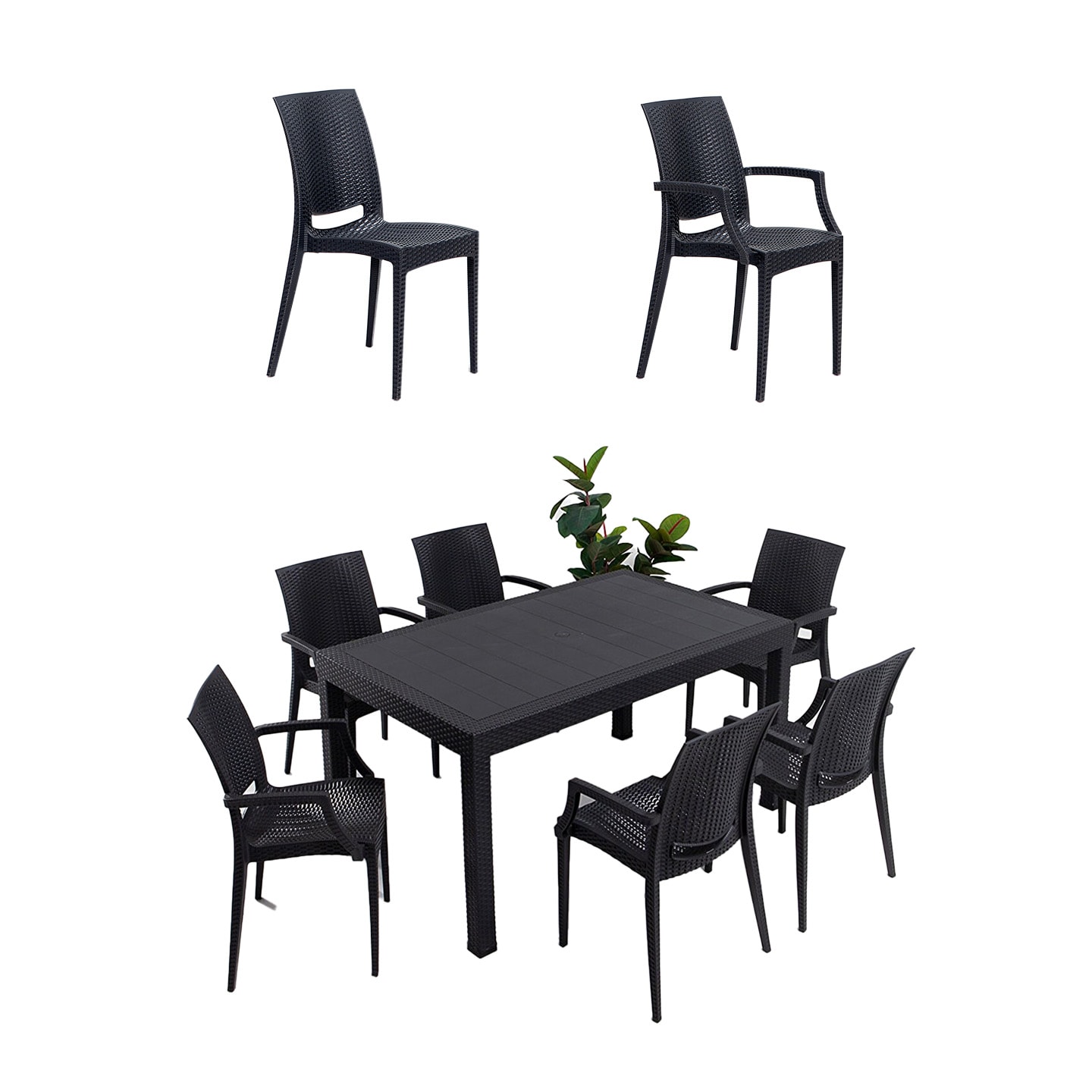 Rattan trädgårds-matgrupp, 1 bord + 6 stolar 90x150 (1 av 6)