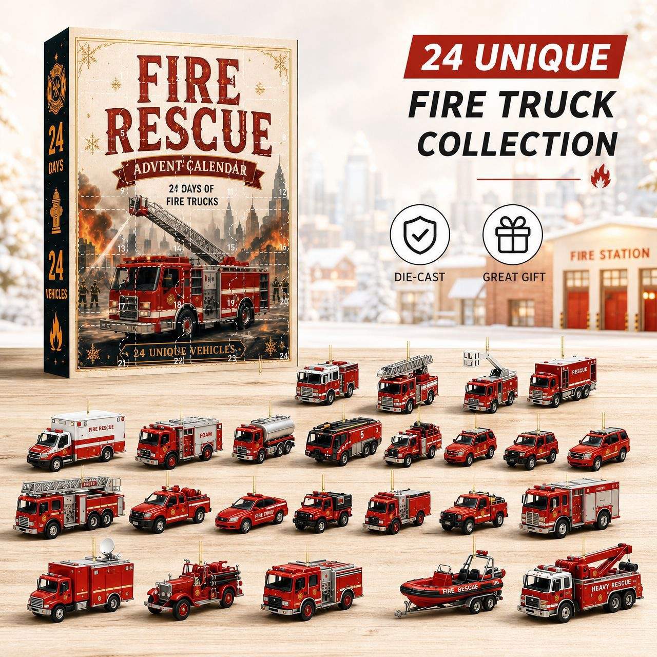 Adventskalender 2026 – Julkalender Mini Brandbil Räddningsfordon