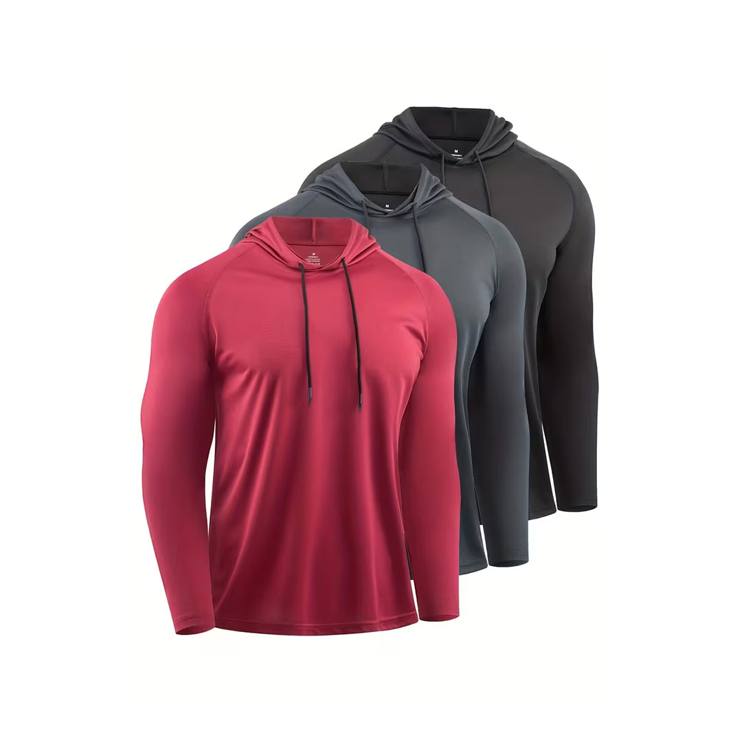 Langermet treningsgenser med hette for herre