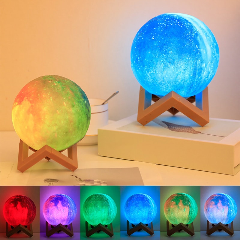 Månlampa 3D med 6 olika färger (1 av 9) (2 av 9)