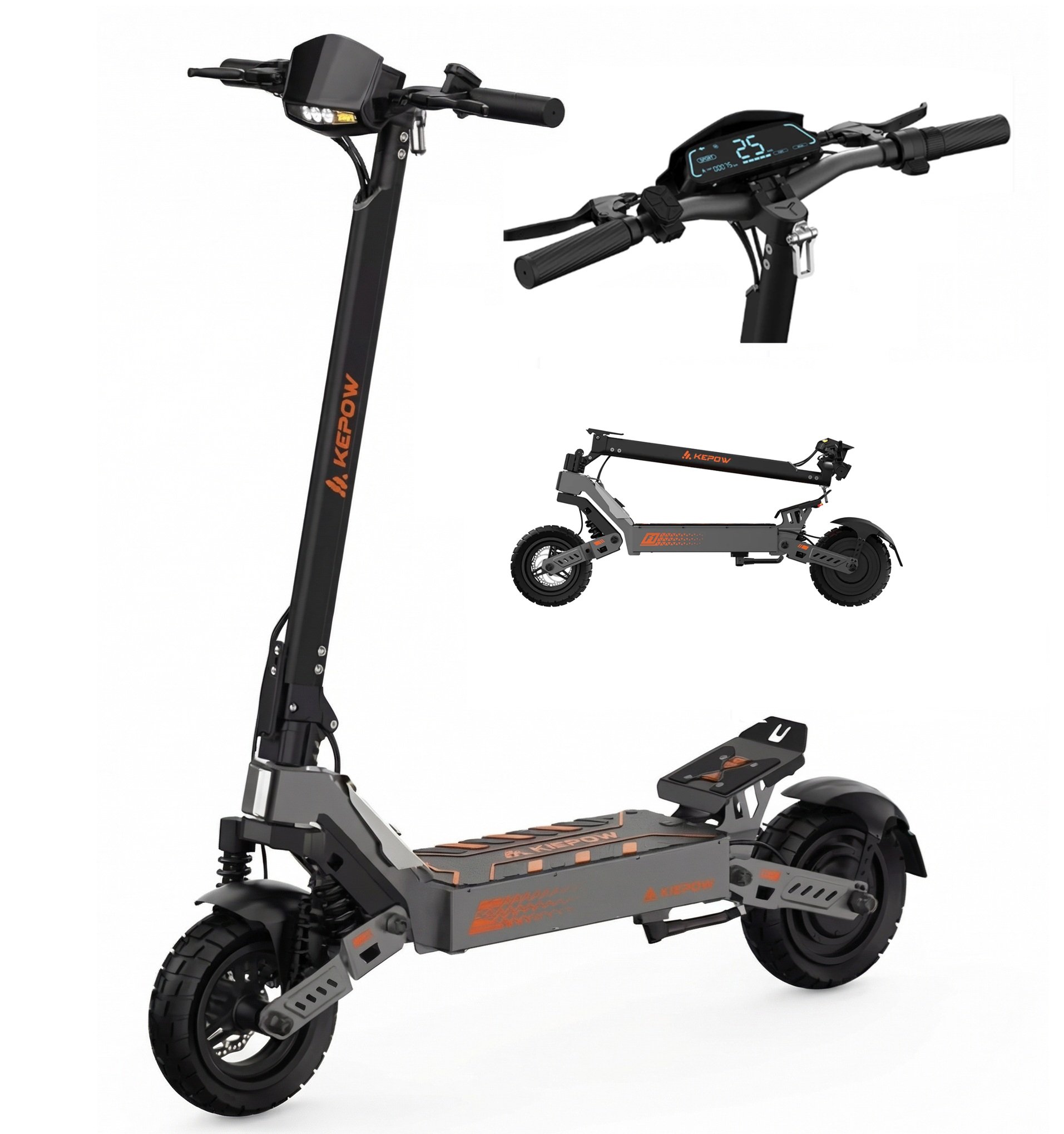 KEPOW K2 Elektrisk Scooter elkick elcykel 800W Upp till 45 km/h, 48V 15Ah – 10" Offroad Däck, upp till 60 km Räckvidd E-Scooter