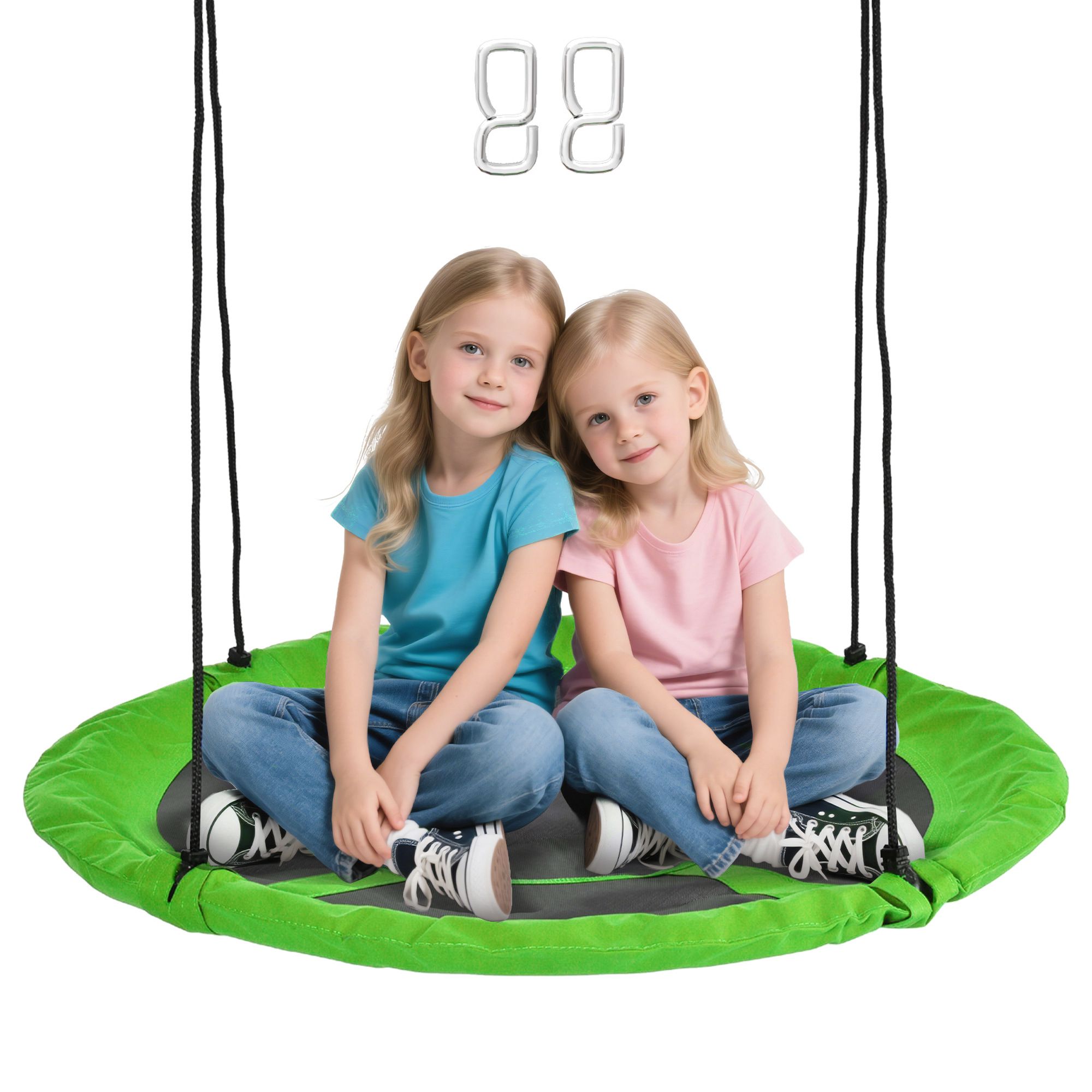 Rund fågelbosgunga Ø110 cm Grön metall epoxi Oxford hög densitet 4 ringar