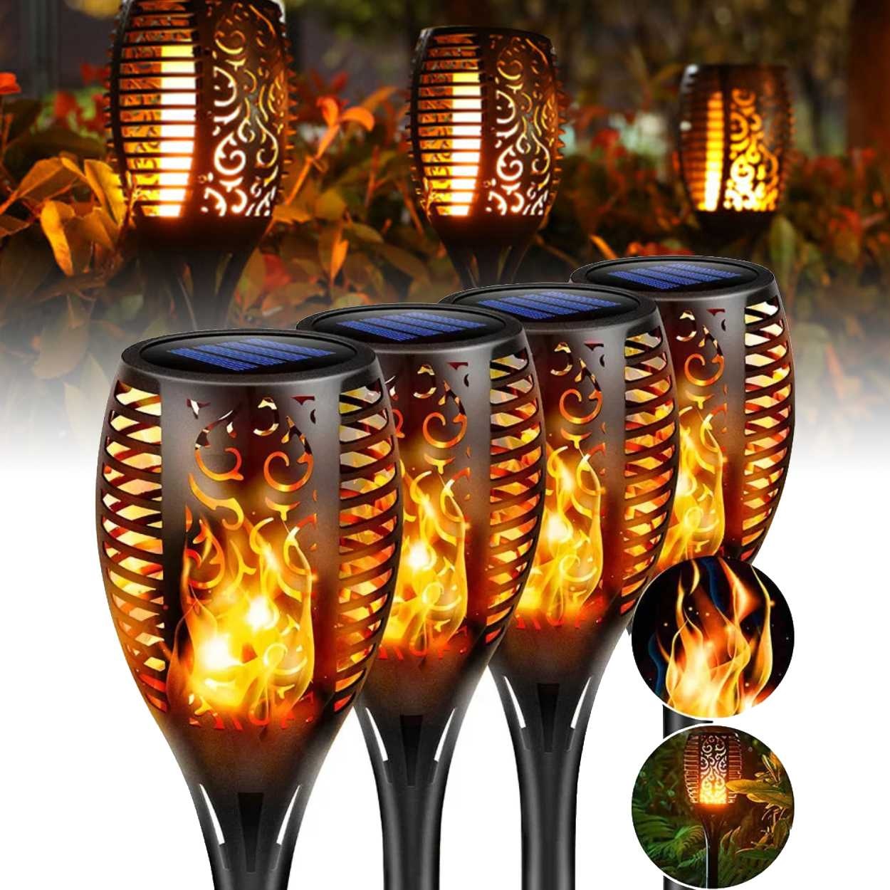 Product Image for 4-Pack Solcellsfackla Lykta med Flammande Ljussken
