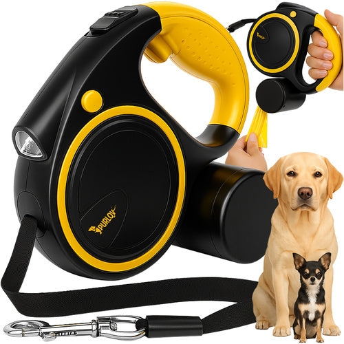 Automatiskt hundkoppel 5 m med LED-ficklampa & påshållare 10-25 kg