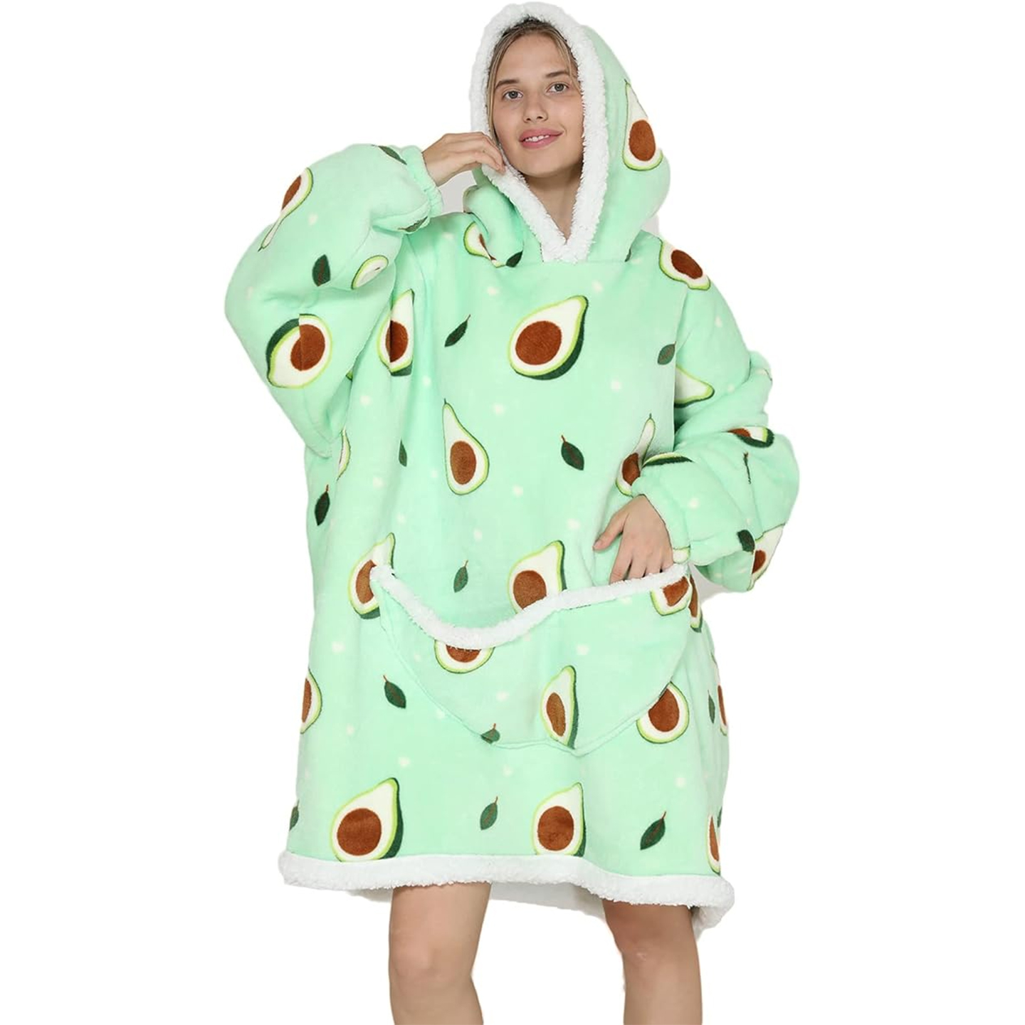 Filt hoodie med avokadotryck