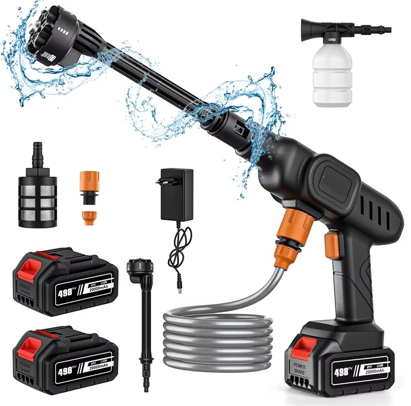 6i1 Trådlös Högtryckstvätt med 60 Bar Tryck Komplett Rengöringskit m Tillbehör
